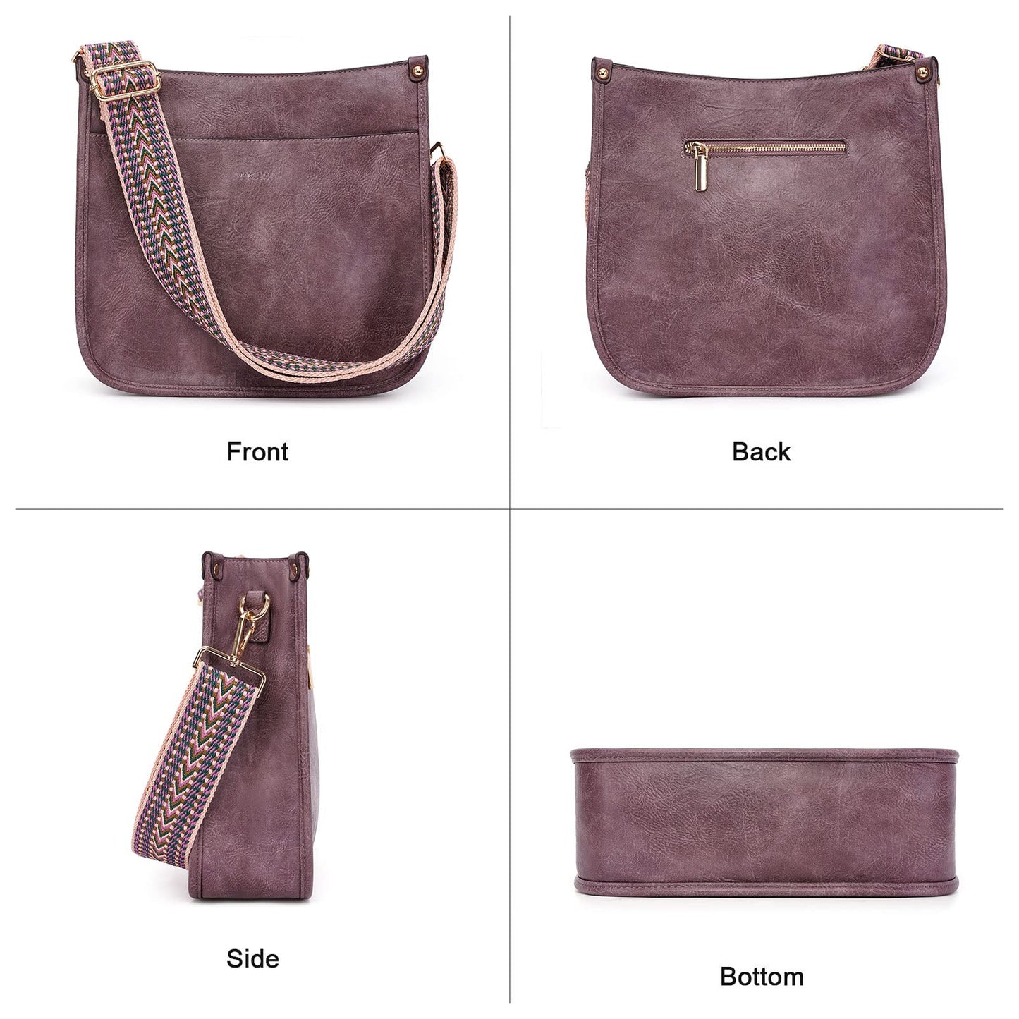 HKCLUF Crossbody Bags for Women Trendy Vegan Leather Hobo Handbags With 2pcs Adjustable Guitar Strap Crossbody Purse For Women(Purple)