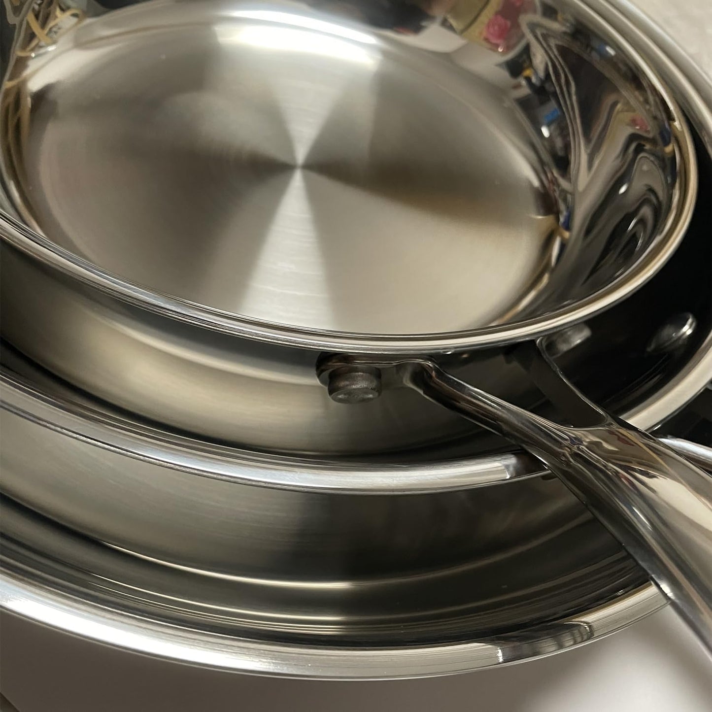 SanheKit 3pcs Stainless Steel frying pan set of 3, Tri-Ply Professional stainless steel, pans set, 8-10-12 Inch, Mirror Polished, Induction,Chef's Pans,Skillets,Dishwasher and Oven Safe.