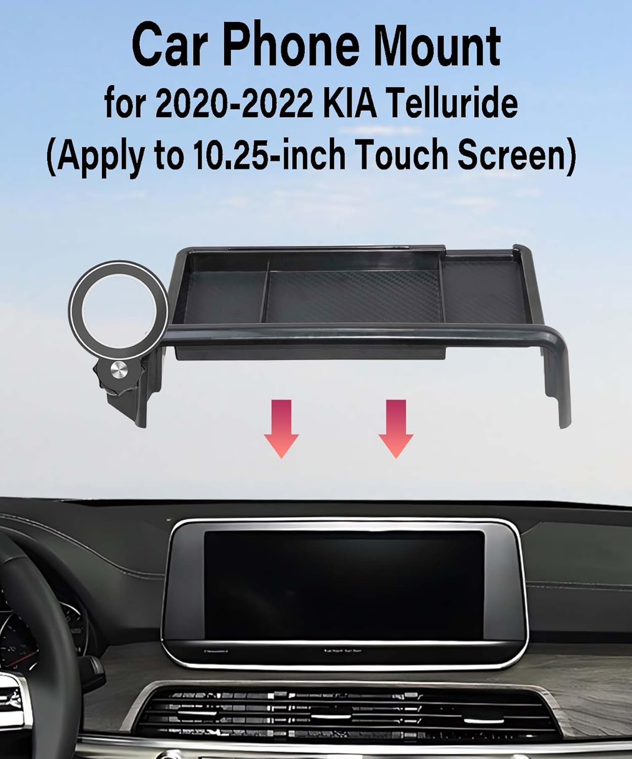 Car Phone Holder for KIA Telluride 2020 2021 2022 Accessories Apply to 10.25 Inch Screen Fixed Clip Magnetic Cell Phone Mount Hands-Free 360 Degree Rotation with Dashboard Storage Tray