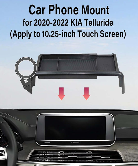 Car Phone Holder for KIA Telluride 2020 2021 2022 Accessories Apply to 10.25 Inch Screen Fixed Clip Magnetic Cell Phone Mount Hands-Free 360 Degree Rotation with Dashboard Storage Tray