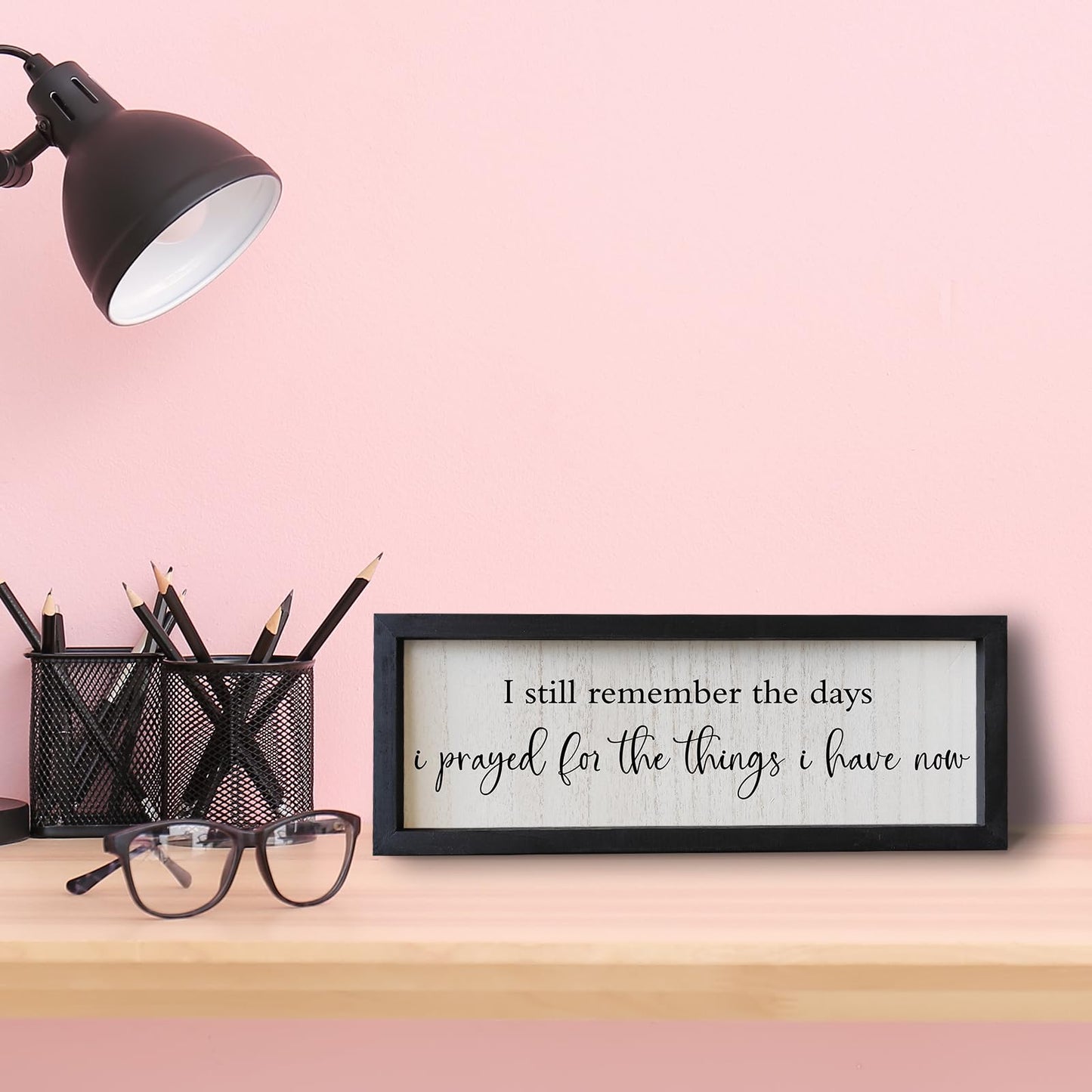 SRSZHIYUE I Still Remember the Days I Prayed Sign 16"×6" Living Room Wall Decor Wooden Framed Wall Hanging Art (Black)