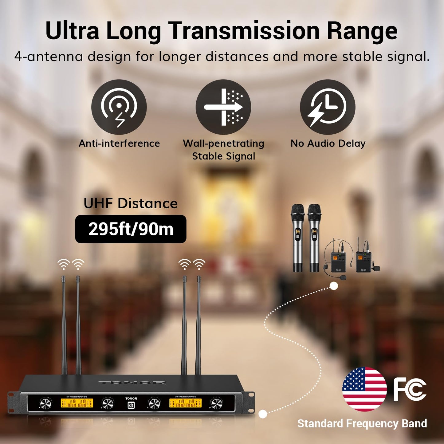 TONOR UHF Wireless Microphones System with Metal Cordless Handheld/Headset/Lavalier Lapel Mics, Bodypack Transmitter, Receiver, 4*10 Channels 295ft Range for Singing Karaoke Church Party DJ PA Speaker
