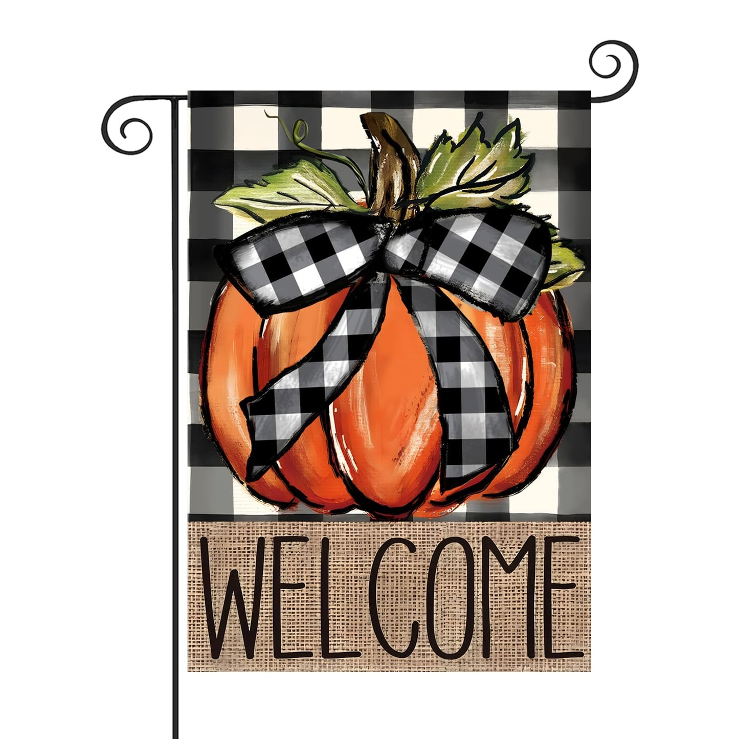 CJYGEGE Fall Pumpkin Welcome Fall Garden Flag for Outside 12x18 Inch, Double Sided Buffalo Plaid Autumn Garden Flags - Thanksgiving Harvest Decoration Burlap Yard Flag for Outdoor Holiday Festivities
