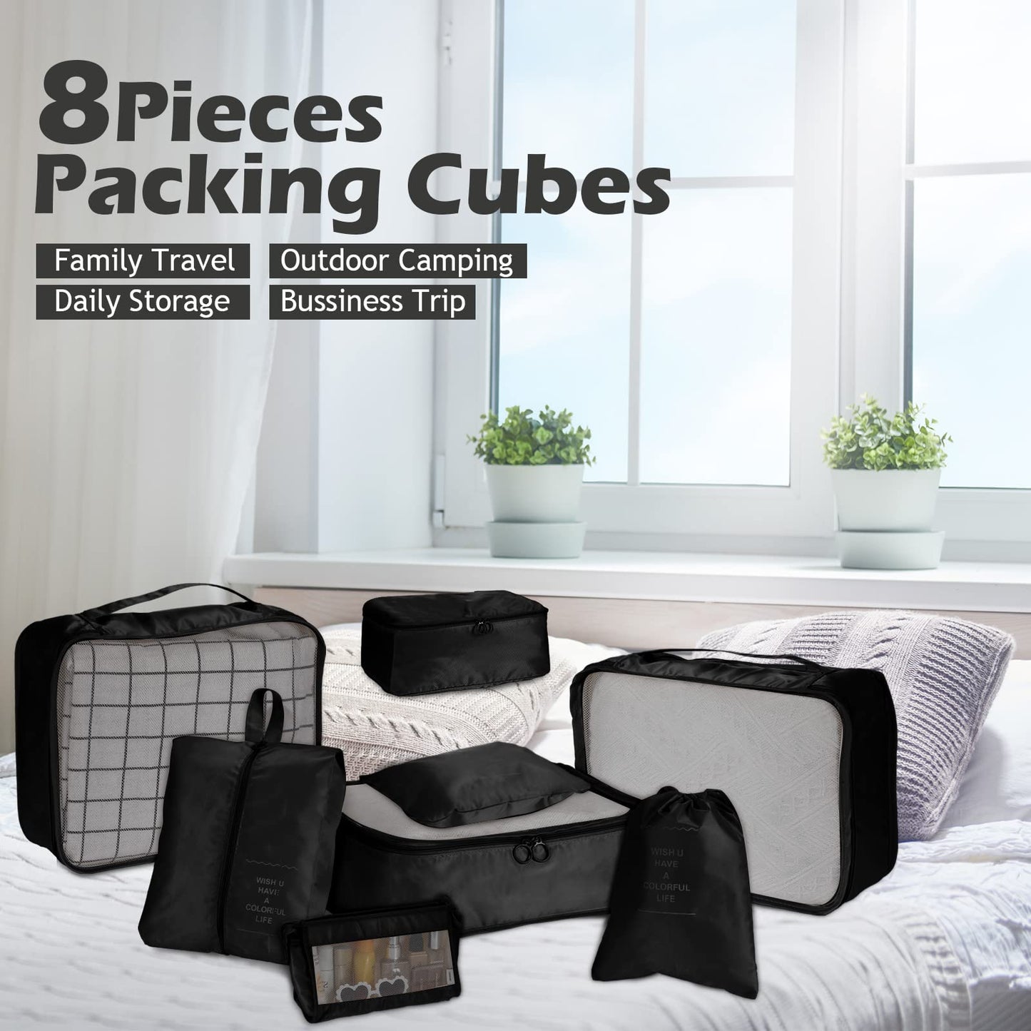 48 Set Packing Cubes Travel Luggage Organizers Set with Storage Shoe Bag, Clothing Bag for Women Men Essentials