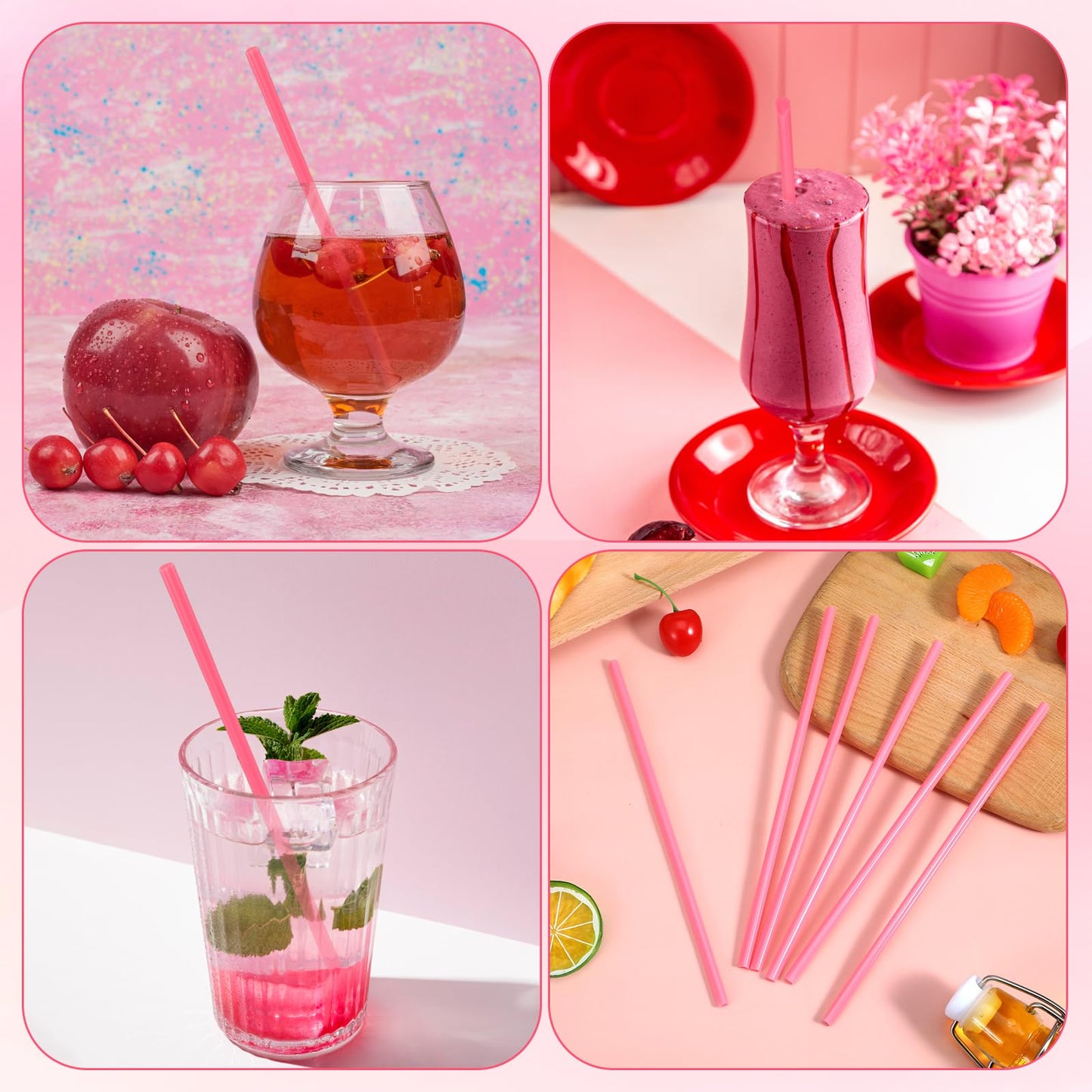 Sibba 200Pcs Heart Shaped Pink Straws, Cute Straw, Disposable Straws for Valentine's Day, Cocktail, Birthday Party, Bridal Shower, Wedding Supplies