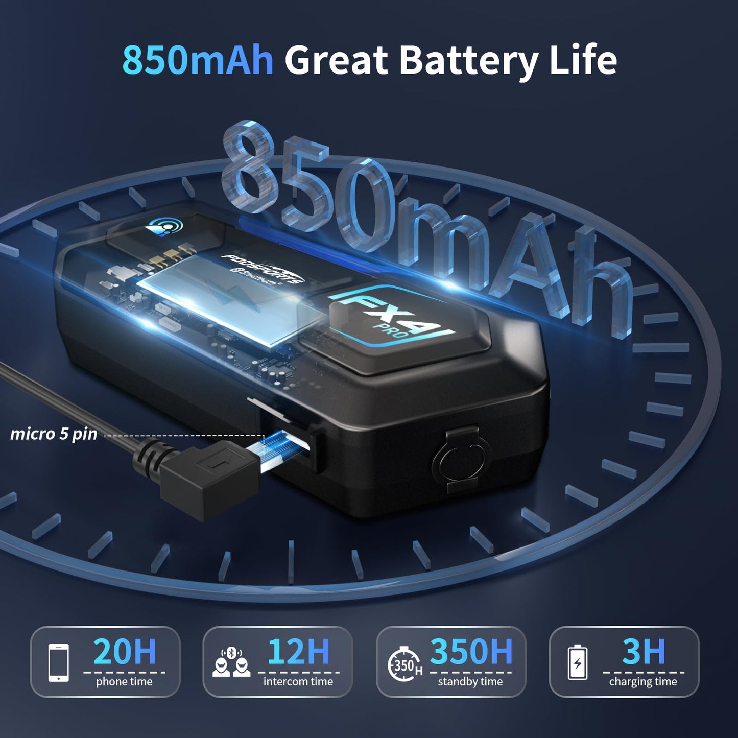 Fodsports Motorcycle Bluetooth Intercom FX4 Pro 1200m Helmet Intercom, 4 Riders Motorcycle Bluetooth Headset, Helmet Communication System FM/Hard &Soft Mic/2Pack