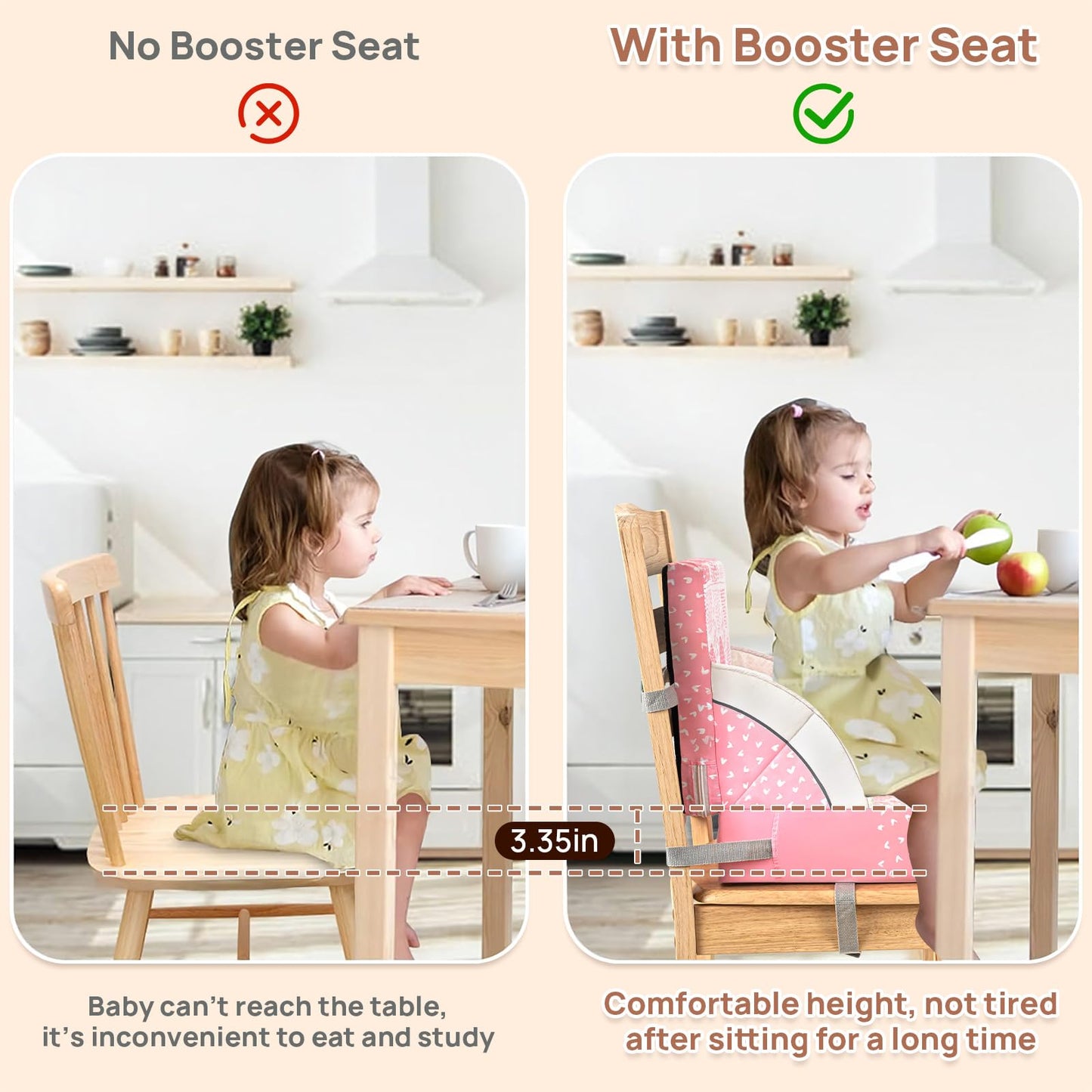 Toddler Booster Seat for Dining Table, Portable Booster Seat for Table, Adjustable Pink Cushion with Creative Design, Washable Seat Pad, Easy to Clean