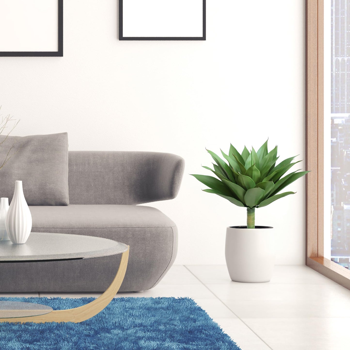 HN HOLD NATURE 28 inch Artificial Agave Plants, Large Size Fake Succulent Plant, Faux Succulents Stems for Outdoor Indoor Home Decor (Set of 2)