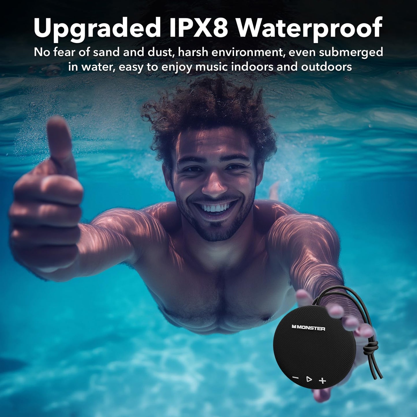 Monster Bluetooth Speaker, IPX8 Shower Speaker Waterproof, Bluetooth 5.4 with Loud HD Sound and Robust Bass, Extra Long Playtime Punchy, for Home, Beaches Portable Wireless Outdoor Speakers