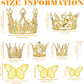 5-Pack Metallic Gold Crowns with 12 Pieces Butterfly Decorations and 50 Pieces Rhinestone Pins for Wedding Bouquet Accessories Decorations