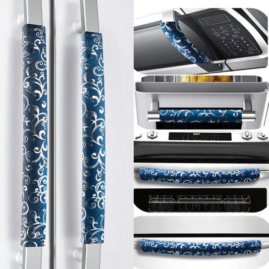 Volecy Refrigerator Door Handle Covers, Set of 6 Velvet Appliance Handle Covers Keep Appliance Clean for Fridge Microwave Stove Bathroom Catch Stains Dust Fingerprint Prevent Spread (Printed Blue)