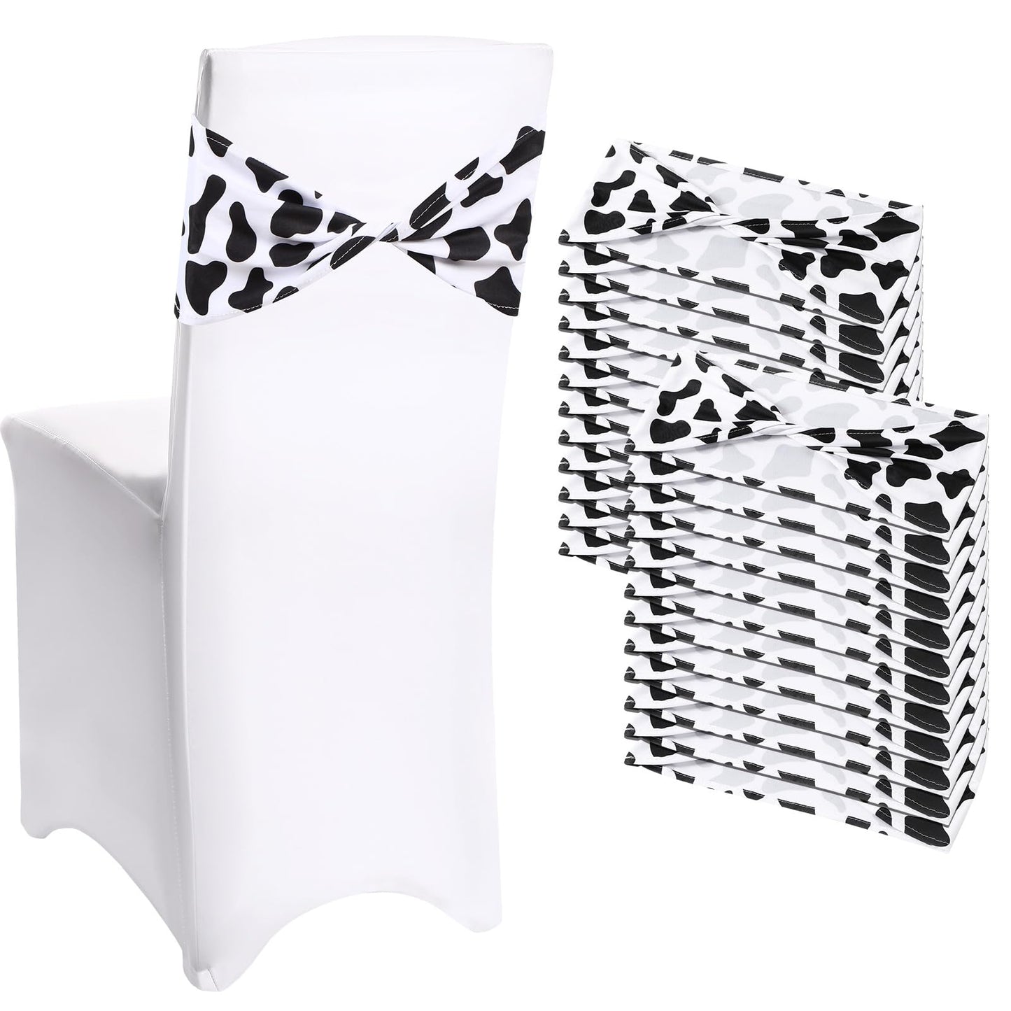 Newwiee 36 Pcs Cow Stripe Chair Sashes Spandex Cow Chair Bands Animal Print Elastic Chairs Sashes Bow Polyester Bands Ties Without Buckle for Animal Safari Jungle Theme Party Birthday Decor