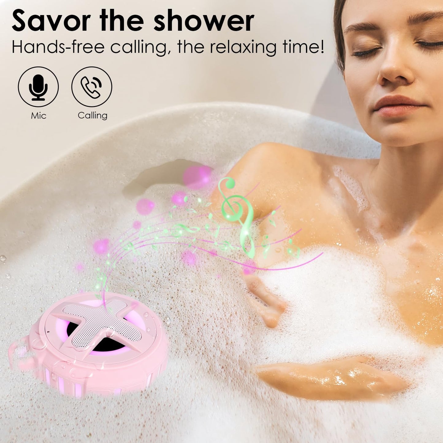 Upgraded, Portable Bluetooth Speaker, Certified IP67 Waterproof Shower Speaker, Silicone Case, 10W Powerful Bass, 24Hrs Playtime, Small, Floating, RGB Lights, Clip, for Pool Beach Kayak Travel Gifts