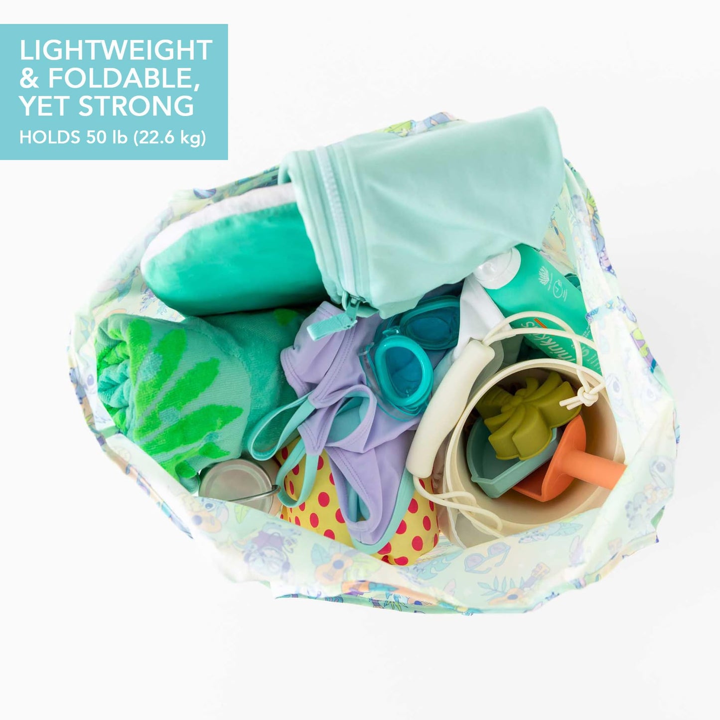 Bumkins Reusable Grocery Shopping Tote Bag for Women, Large Boho Style with Handles, Foldable, Washable, Shoulder Straps (Disney Stitch)