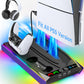 PS5/Slim/Pro Stand for Disc & Digital Console, PS5 Cooling & Charging Station with RGB Ambient Lighting, PS5 Controller Charger Built-in 3 Level Fan, PS5/Slim/Pro Accessories Comes 3 USB Ports