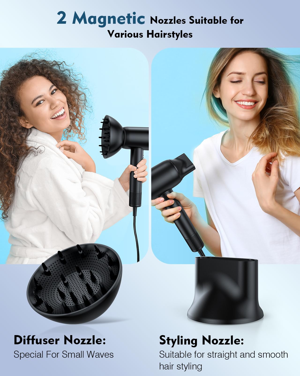 Hair Dryer,160000 RPM Brushless Motor Blow Dryer, 200 Million Negative Ionic, Low Noise Thermo-Control Professional Hair Dryer with Diffuser and Nozzle,Portable Hair Blow Dryer for Home Travel