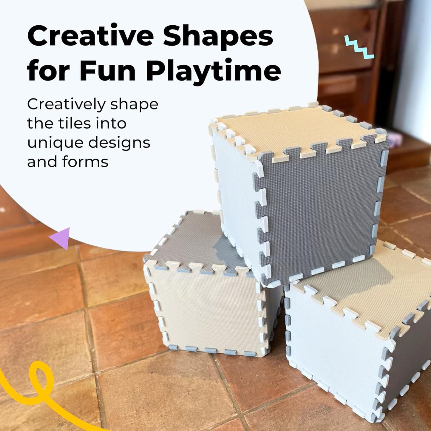 MioTetto Foam Floor Tiles for Kids - Non-Toxic Comfortable Baby Play Mat and Interlocking Foam Tiles, Fits with 50x50 Playpen Mat for Crawling & Development, Soft Play Mat for Babies 6-12 Months