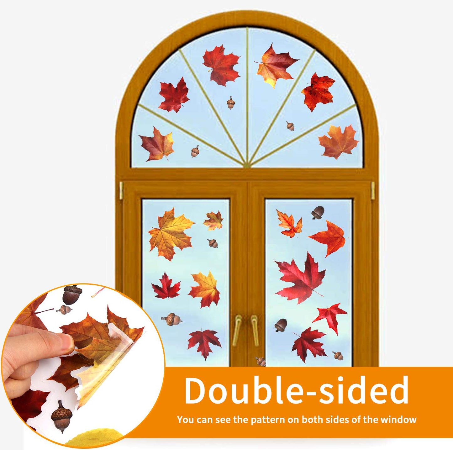 CCINEE 216pcs Maple Window Clings 6 Sheets Fall Leaves Assorted Maple Oak Leaves Acorns Window Stickers for Autumn Thanksgiving Halloween Seasonal Holiday Glass Window Decorations