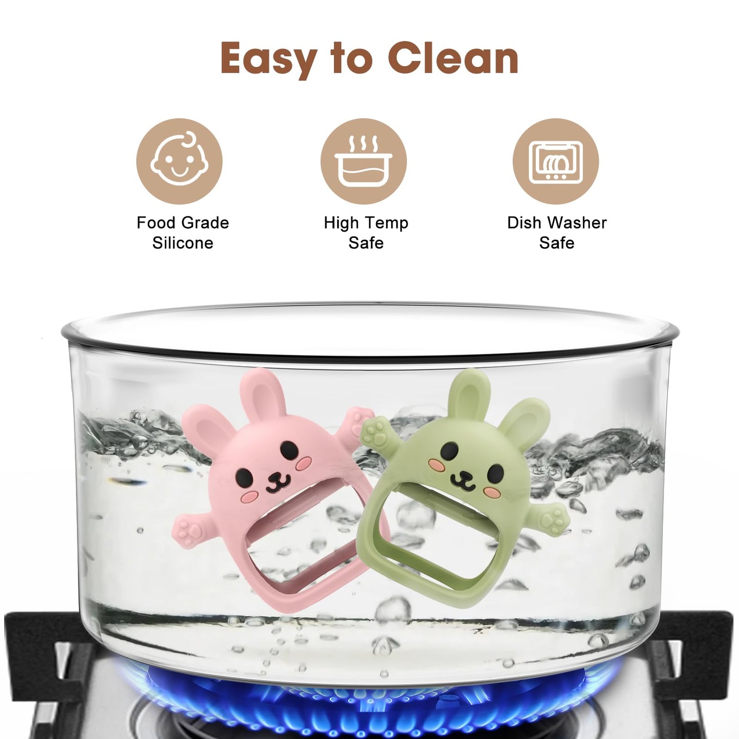 2 Pack Baby Teething Toy for 3-6 6-12 Months, Silicone Bunny Teething Mitten, Anti Drop Wrist Hand Baby Teethers 0 3 6 9 12 Months for Babies Sucking Needs (Light Pink & Green)