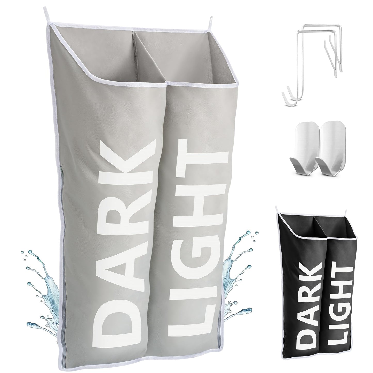 DONAQ Hanging Laundry Hamper Bag XL 40x22", Space Saving over the Door Storage Bags, Behind the Door Hampers for Dirty Clothes & Wall Mounted Basket for Bathroom, Organizer for Small Room Spaces RV