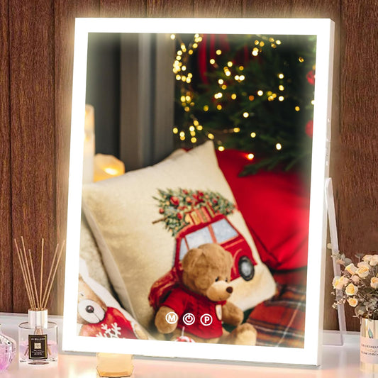 HOMIYO Hollywood Vanity Mirror with Lights, Tabletop LED Lighted Makeup Mirror, 3 Color Lighting Modes, Vanity Mirror for Bedroom, Bathroom, Smart Touch Control, Tabletop Makeup Mirror, White