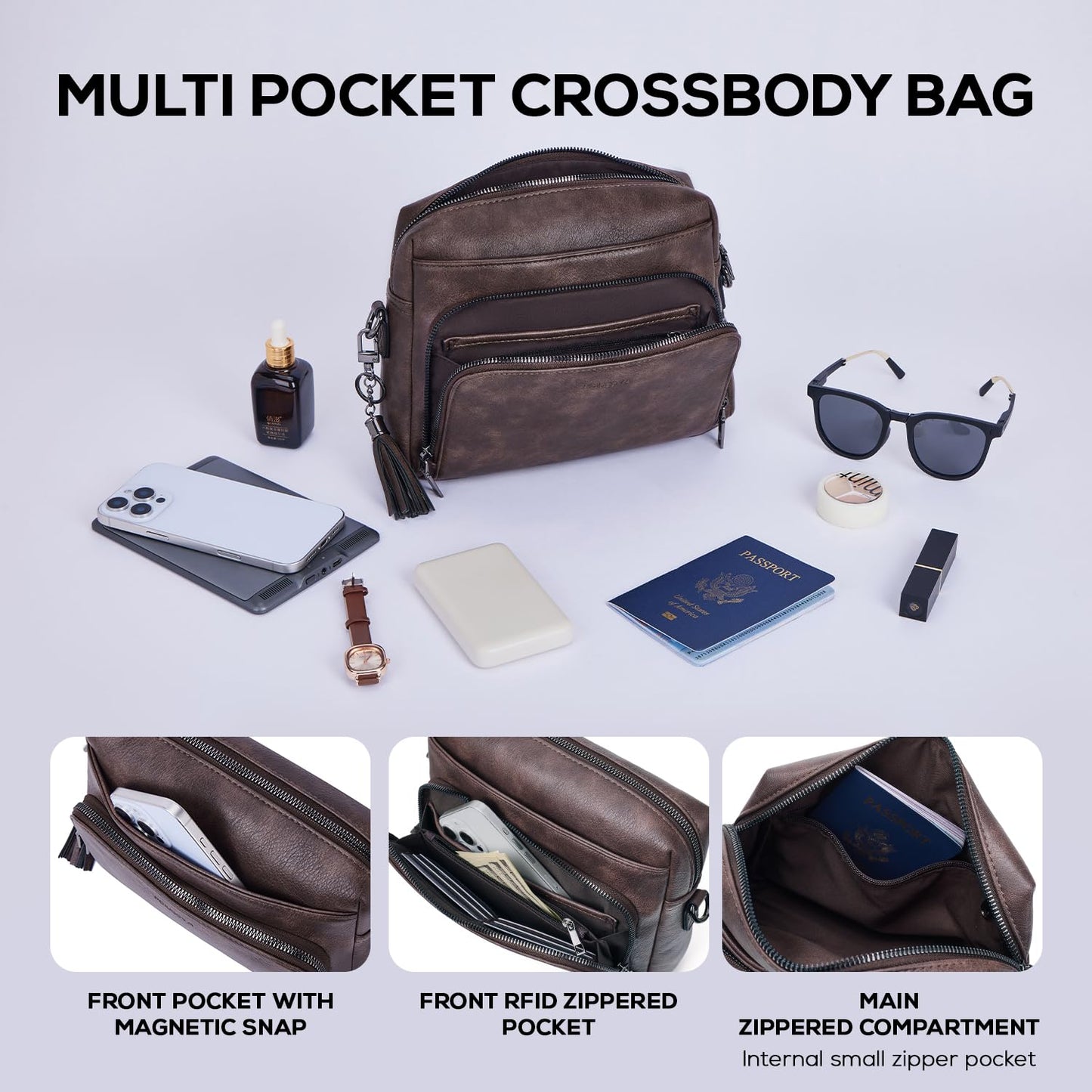 POIUGOYA Crossbody Purses for Women Trendy,Vegan Leather Medium Crossbody Bag,Women's Crossbody Travel Purse Built in Wallet