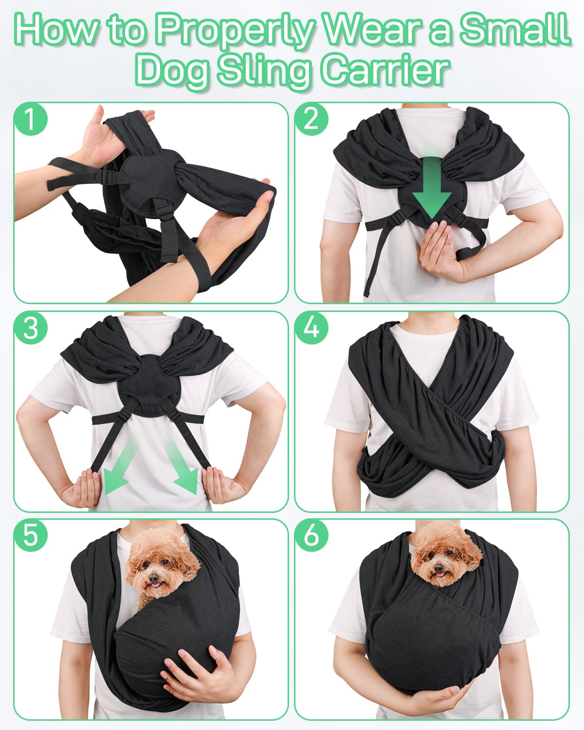 Snqqmtt Dog Sling Swaddle Carrier Small Dog Cat Front Facing Carrier for Chest, Hands Free Puppy Carrying Sling Hold for Small Pet up to 20lbs, Adjustable Size, Reducing Back Stress (Black)