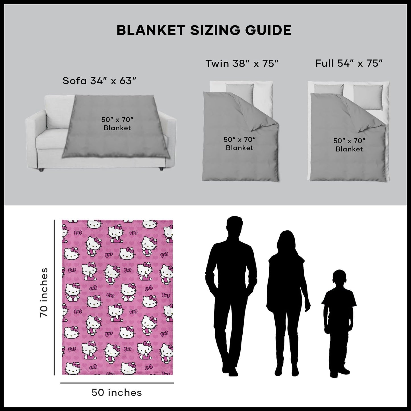 Northwest Hello Kitty Silk Touch Throw Blanket, Soft, Cozy, 50 x 70 Inches, I Love Pink Design