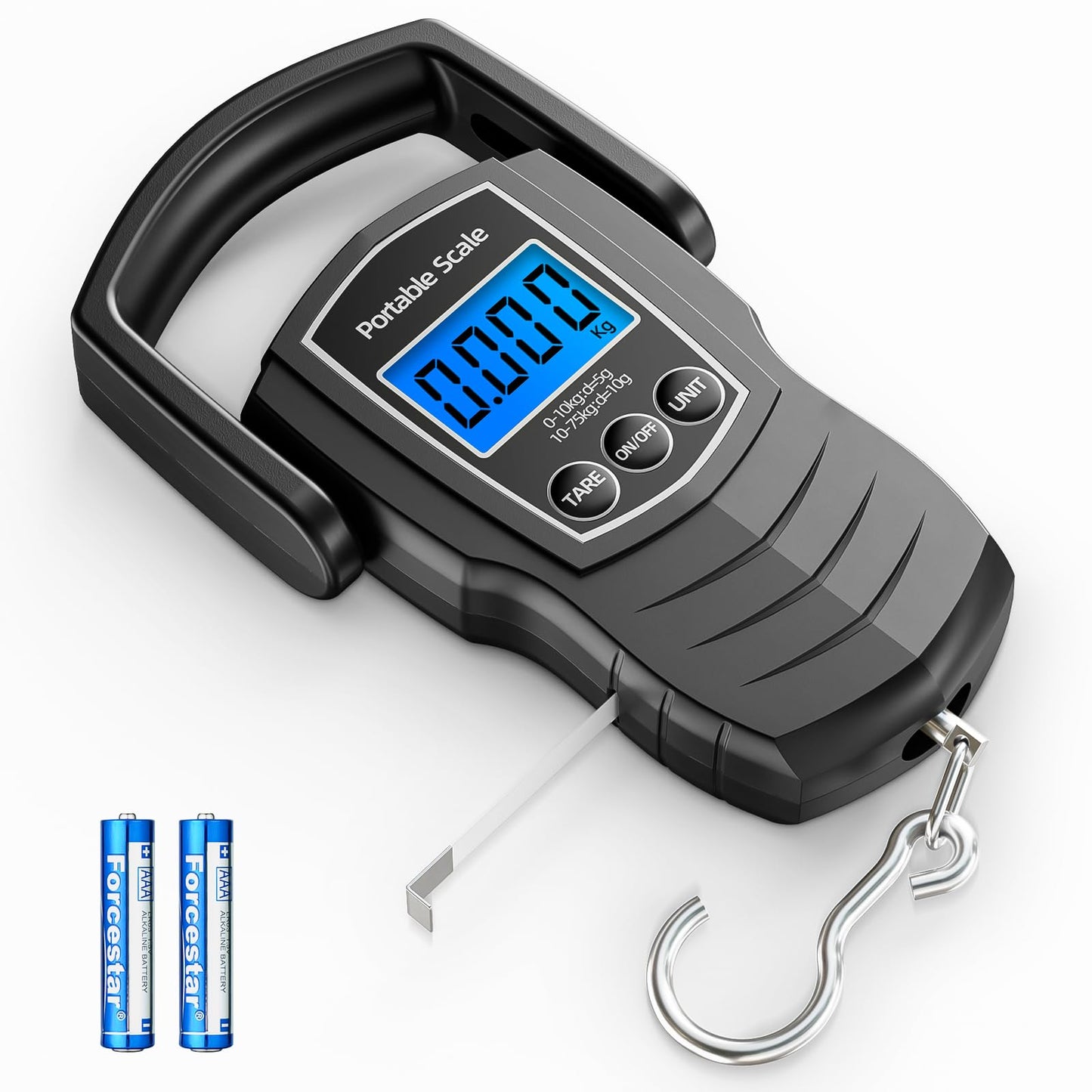 75Kg/165Lb Digital Luggage Scale for Travel, Fishing Weight Scale Unit with 1.5M Measuring Tape, Suitcase Weight Unit Can Switch Kg/Lb/Jin/Oz 4 Units, with Hook, Battery Included