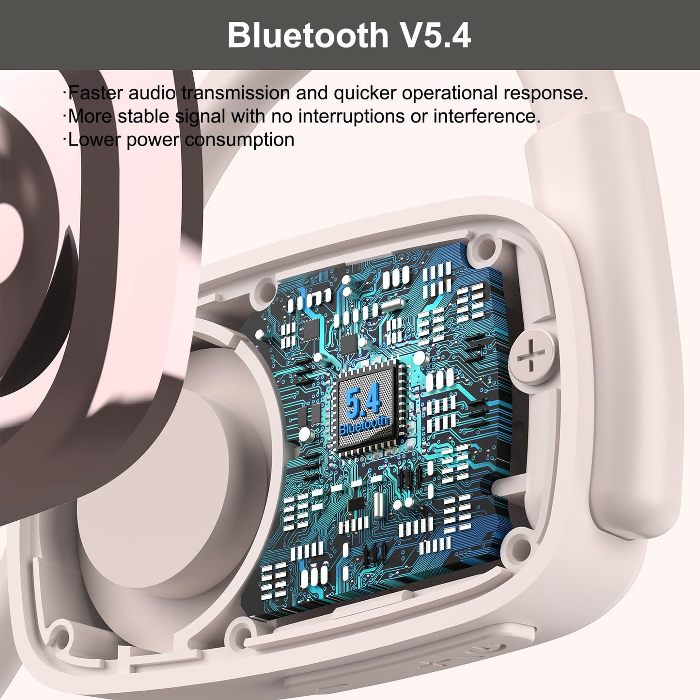 Bluetooth Headphones, LK12 Bluetooth Wireless Headphones with Noise Cancelling Mic, 15.4mm Diaphragm Driver, Open Ear Headset for Meeting Running Cycling (Pink-Louder Volume for Indoor Outdoor)