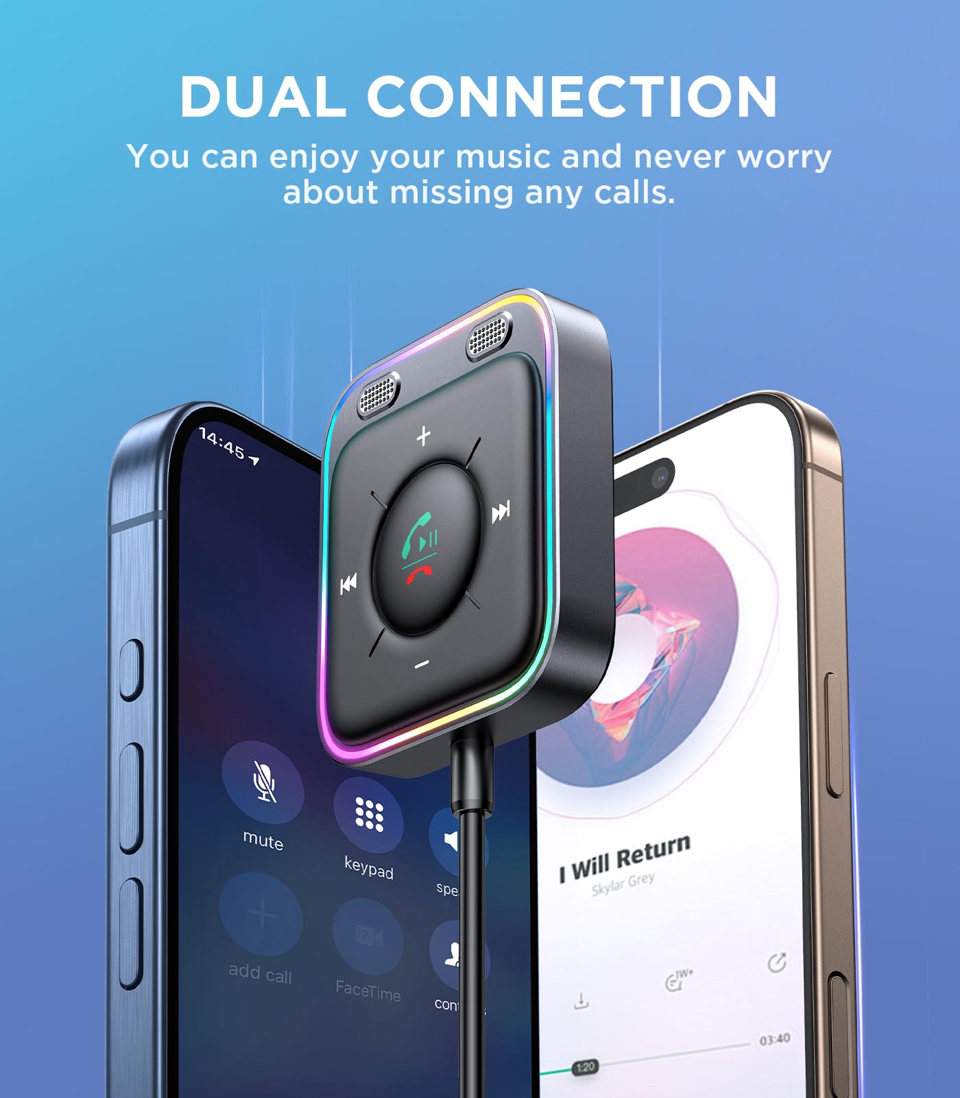 JOYROOM Bluetooth 5.4 AUX Car Adapter[2025 Upgrade] [Stronger Dual Mics& Noise Cancellation] [Multifunction Button& Plug-and-Play] Bluetooth Receiver for Car Music/Hands-Free Calls/Stereo Audio, Black