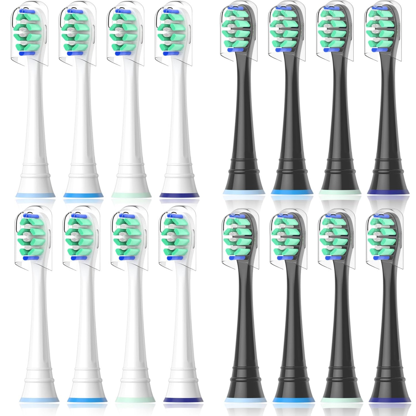 Replacement Heads Compatible with Sonicare Toothbrush, Replacement Brush Head for Philips Sonicare Electric Toothbrush 4100 5100 6100 9900 C2 W3 and More Snap-on Handles (8white+8black)