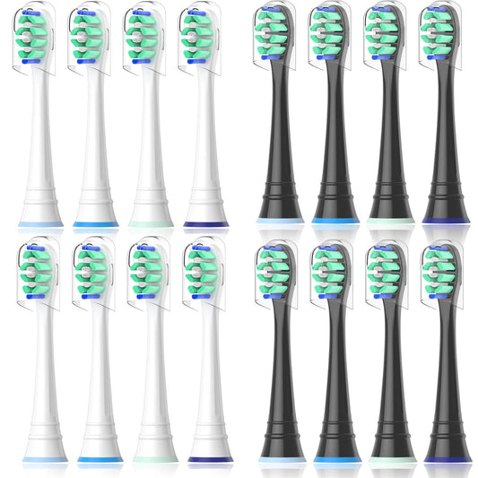 Replacement Heads Compatible with Sonicare Toothbrush, Replacement Brush Head for Philips Sonicare Electric Toothbrush 4100 5100 6100 9900 C2 W3 and More Snap-on Handles (8white+8black)