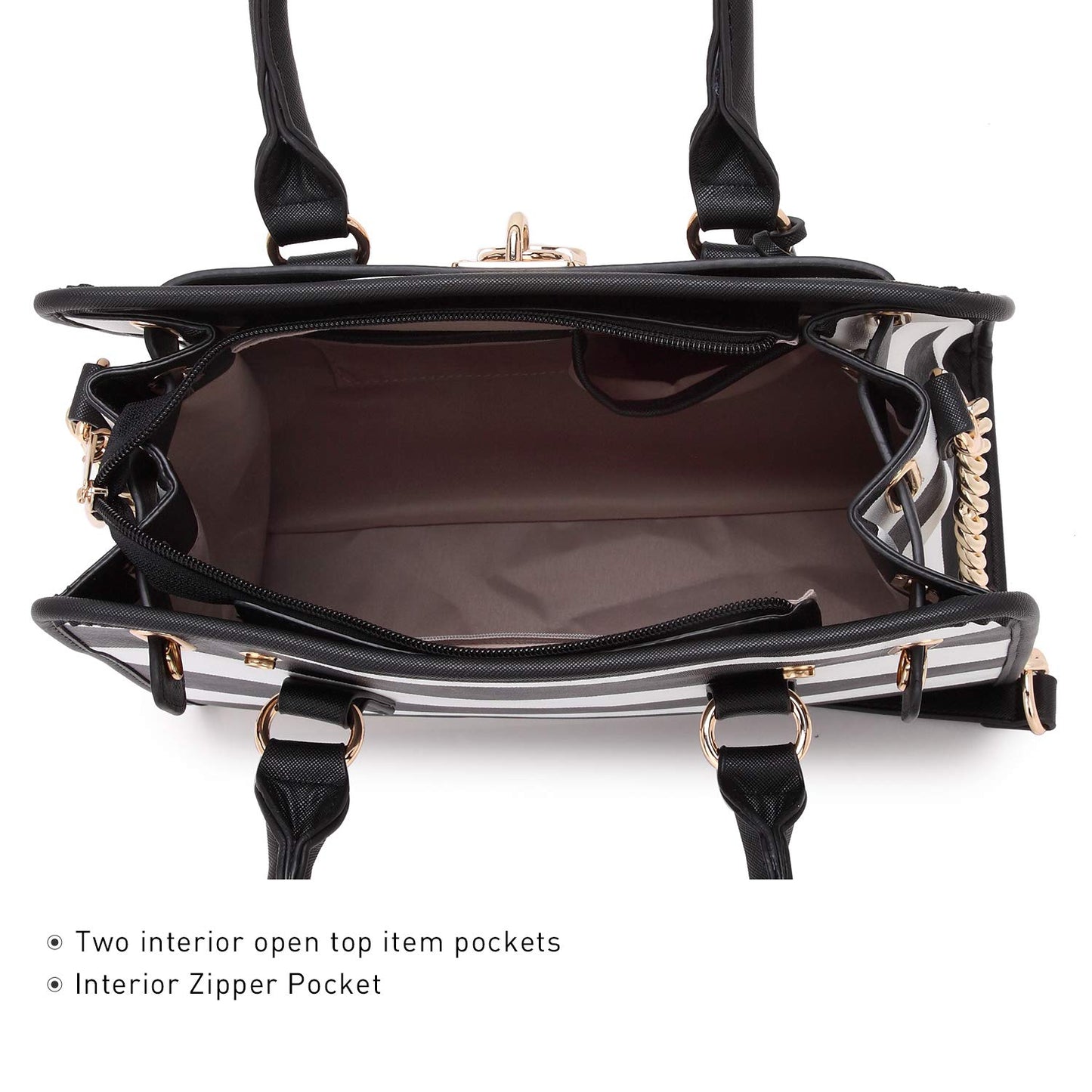 Dasein Women Handbags Top Handle Satchel Purse Shoulder Bag Hobo Bag Work Bag Set 2pcs (Black/White)