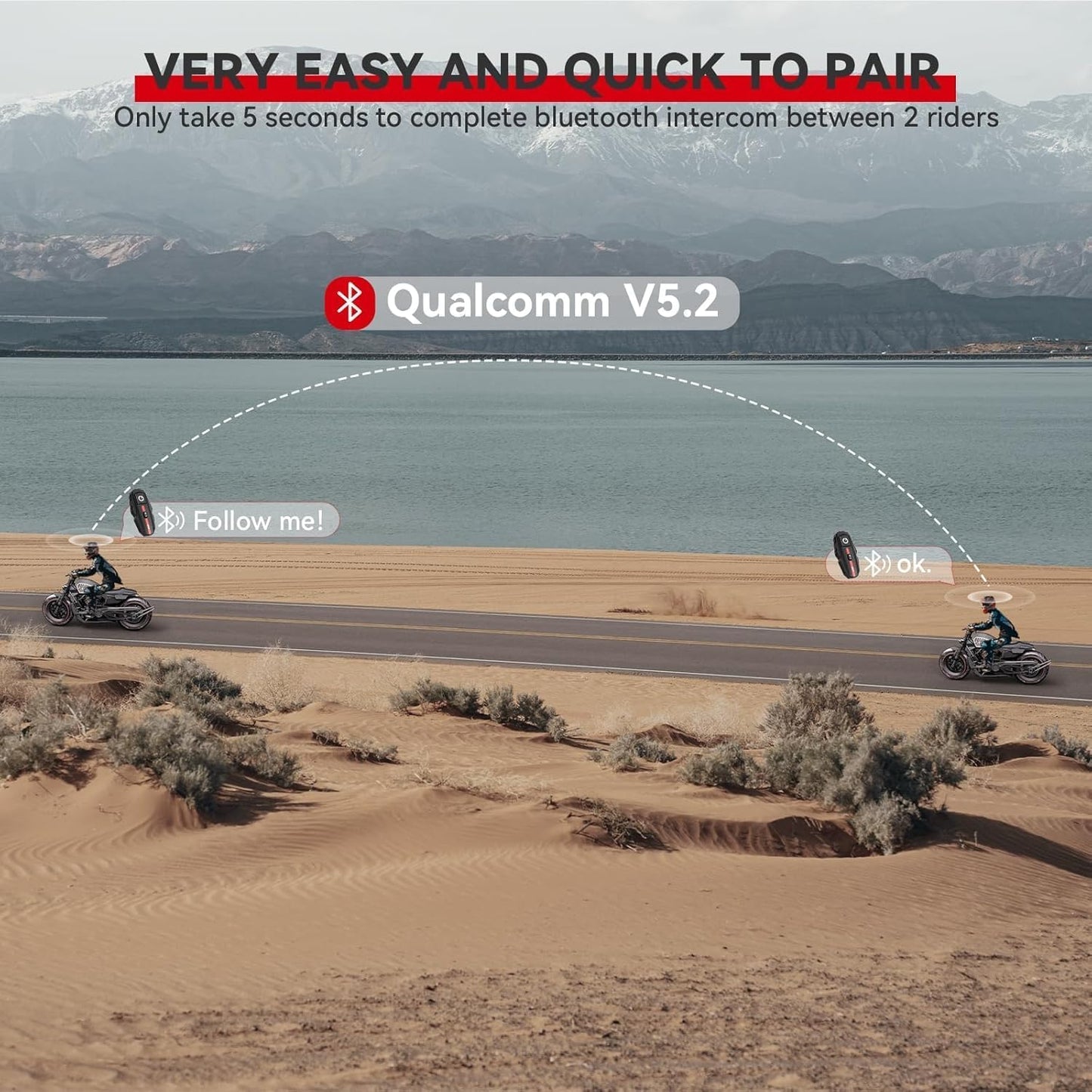 XGP Motorcycle Bluetooth Headset V5.2 with Music Sharing, 2-Way Motorcycle Helmet Bluetooth with IP67 Waterproof, Helmet Intercom Communication Systems with Strong Bass for Snowmobile/ATV/Ski, 1 Pack