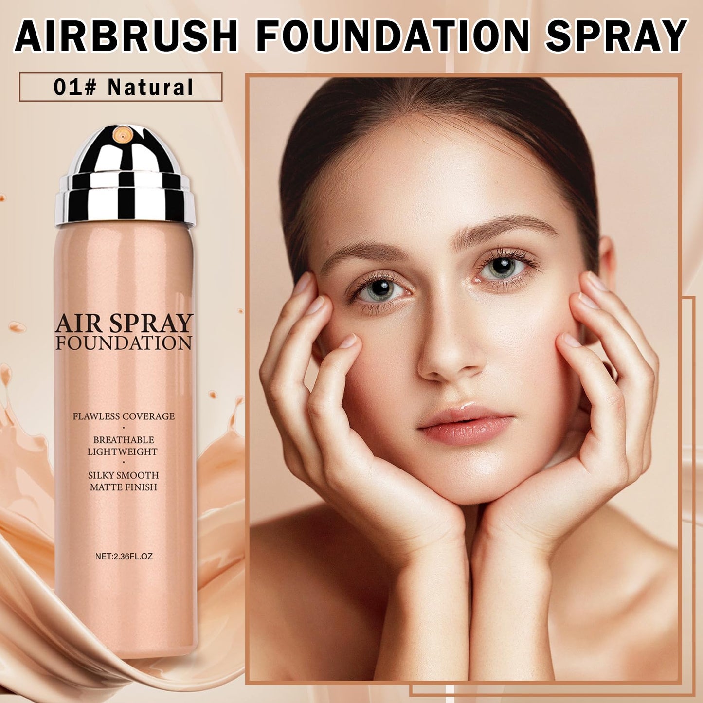 QIUFSSE Airbrush Foundation Makeup Spray Full Coverage Foundation for Mature Skin,Long-lasting Airbrush Flawless Setting Spray,Waterproof Foundation for Smooth Radiant Skin (Natural/Warm Porcelain)