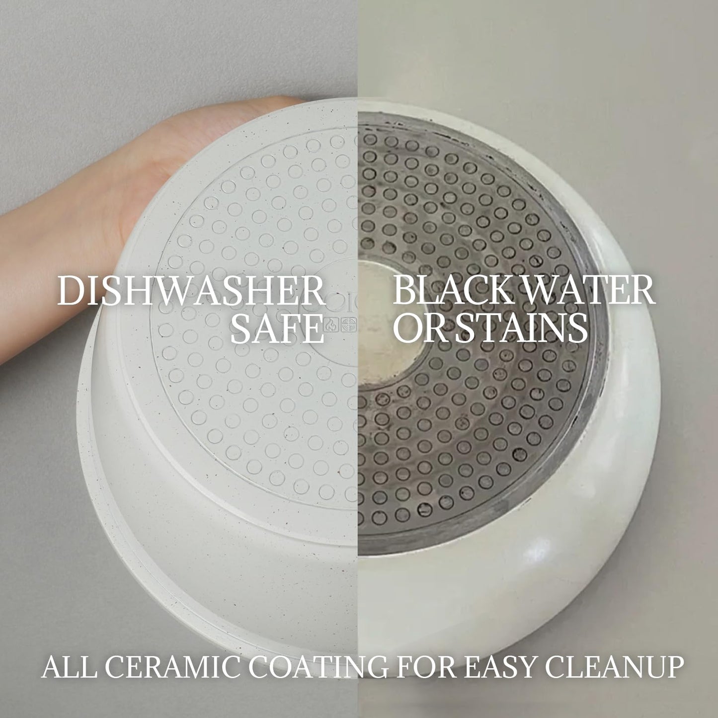 Ceramic Cookware Set Non Stick 8Pcs Pots and Pans Set Detachable Handle Induction Kitchen Cooking Set with Frying Pans Oven Dishwasher Safe, PFAS/PFOA Free, Cream White