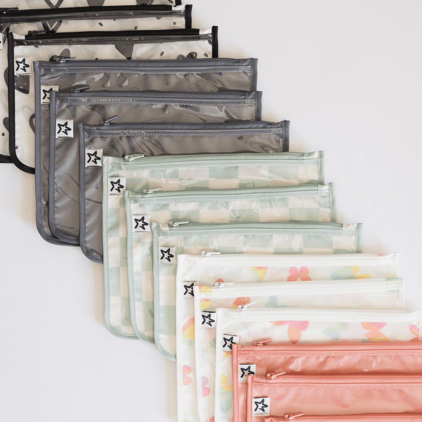 Tiny Twinkle Mess-proof Travel Bags, Airline Compliant, Zipper Closure, Clear Front Pouch, Diaper Bag Packing, Toiletry or Cosmetics Organizer 3 Pack Set (Black Checkers)