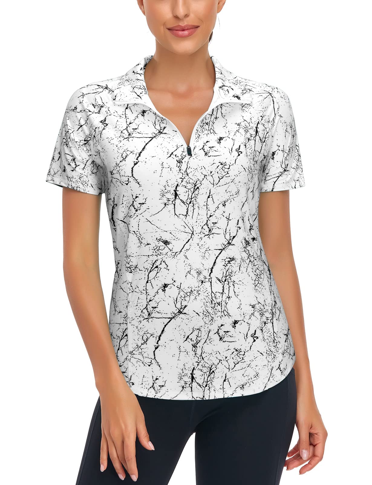 LURANEE Golf Polo Shirts for Women,Shorts Sleeve Tops Hiking Outdoor Tops Workout Jackets Yoga Tshirts Exercise Sports Clothes Moisture Wicking Shirts Athletic Fitness Tshirts Marble Medium