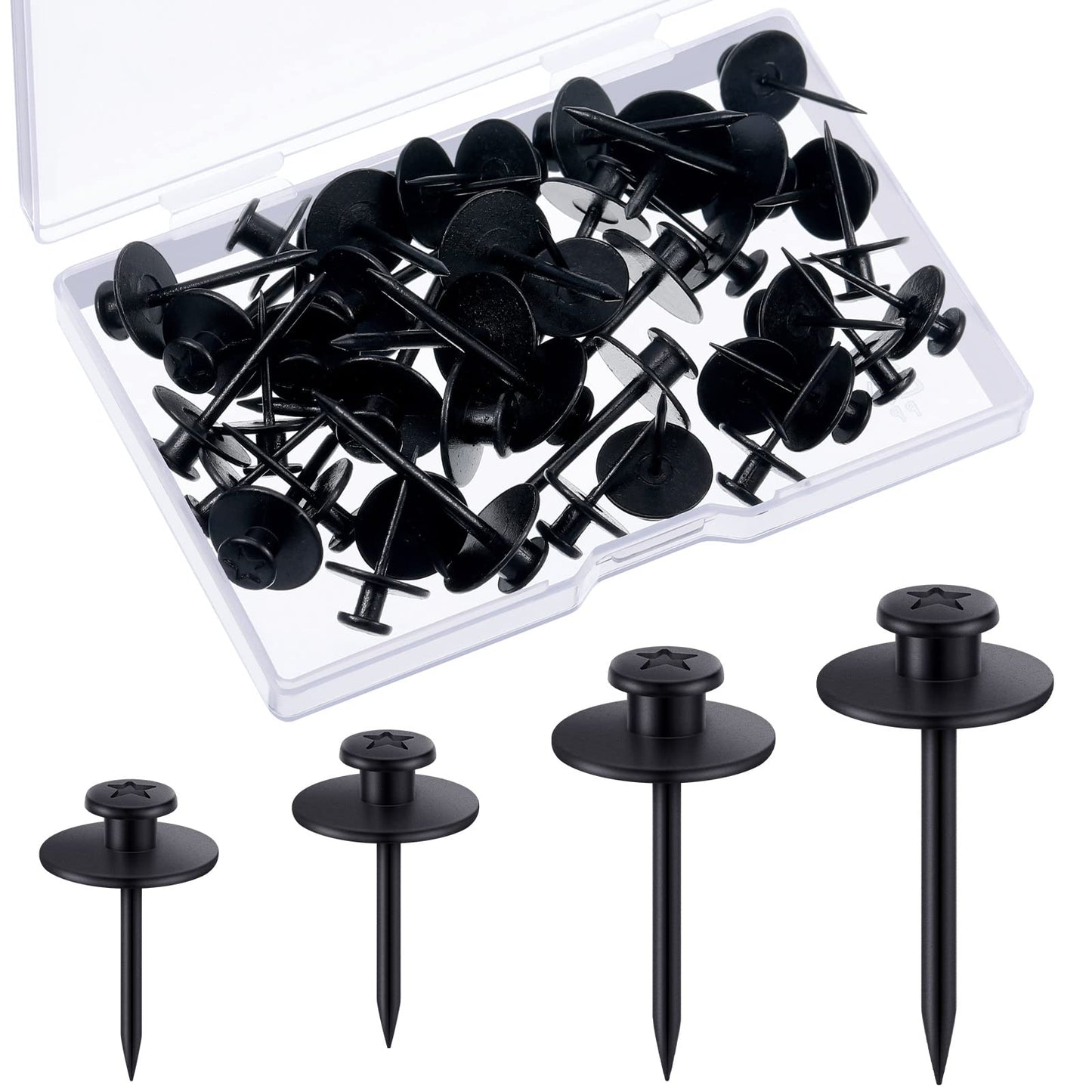 Zhengmy 40 Pcs Double Headed Picture Hangers Nails 4 Size Long Thumb Tacks Wall Nails for Hanging Pictures Decorative Push Pins Hooks for Tapestry Photo Office Home Decor(Black)
