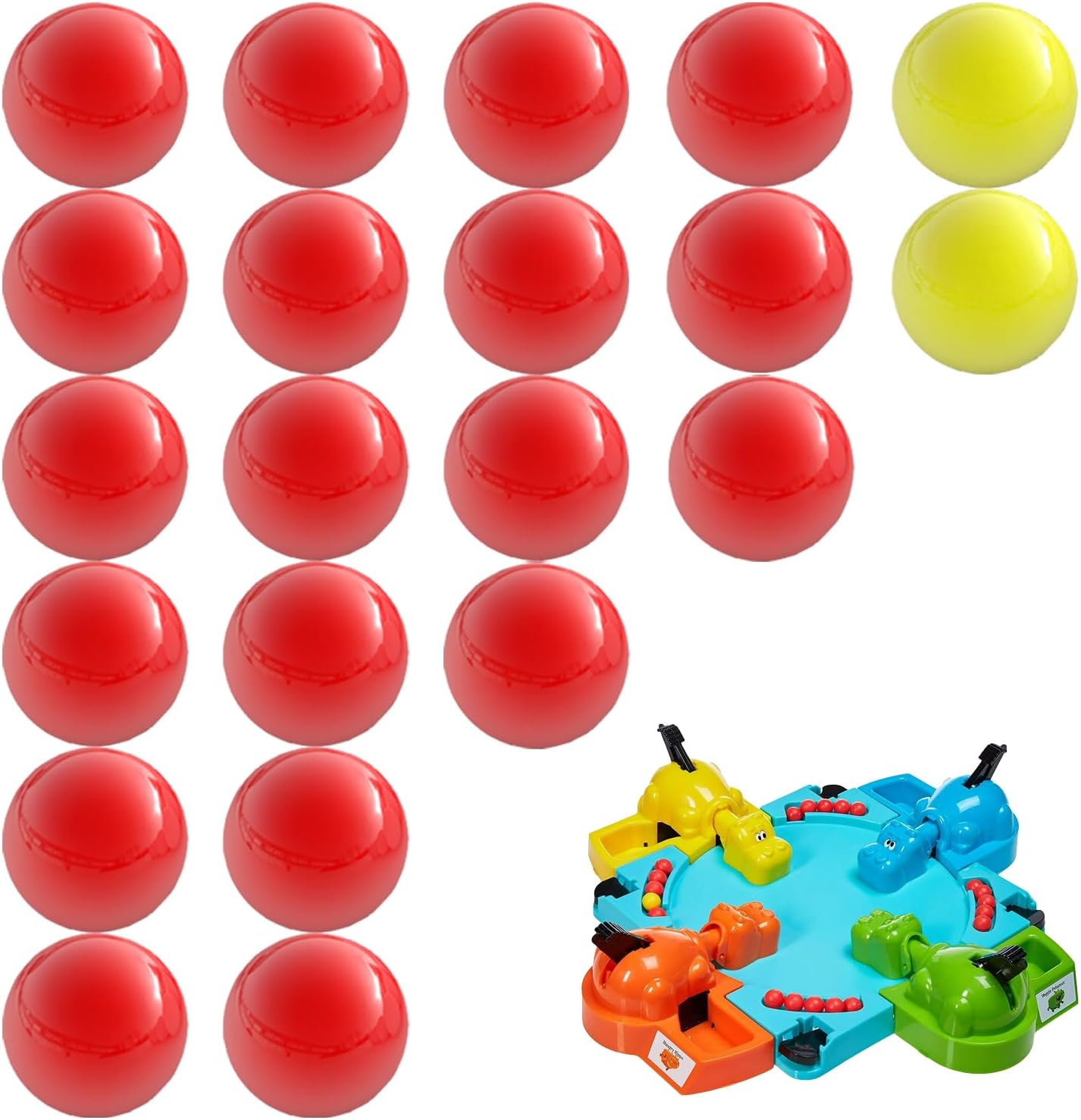 Impresa Replacement Marbles Compatible with Hungry Hungry Hippos - 21 Pieces - Includes 19 Red Balls with 2 Extra Yellow Balls - Great for Replacing Lost or Damaged Game Pieces