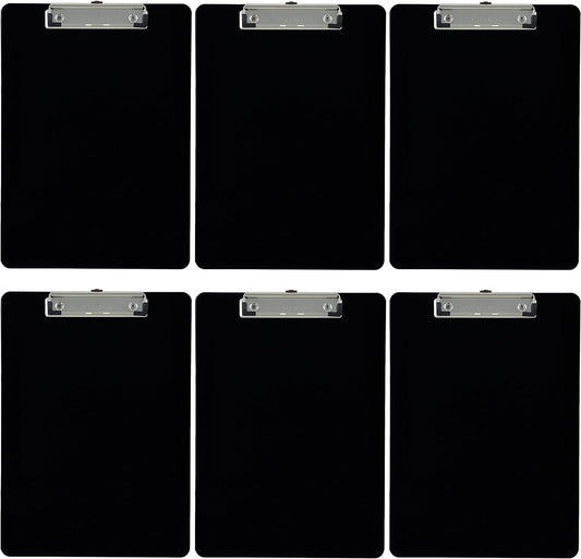 Trade Quest Plastic Clipboard Opaque Color Letter Size Low Profile Clip (Pack of 6) (Black)