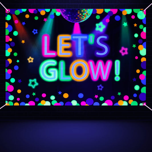 6x4ft Neon Let's Glow Party Backdrop Colorful Photography Background Glow in The Dark Party Supplies, Neon Decorations for Kids Birthday Supplies (71 x 47 Inch)