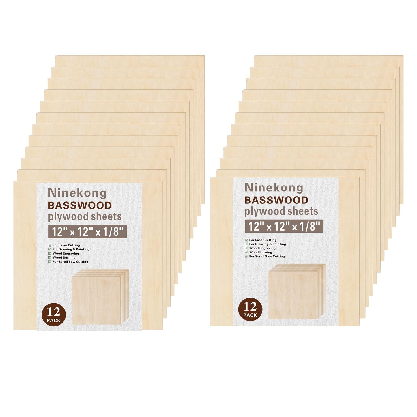 12 Pack Basswood Sheets 1/16 inch,12"x12"x1/16 Plywood Sheets,1.5mm Basswood for Laser Cutting,Laser Engraving Blanks,Thin Natural Unfinished Wood for Crafts,Wood Burning,Scroll Saw Cutting