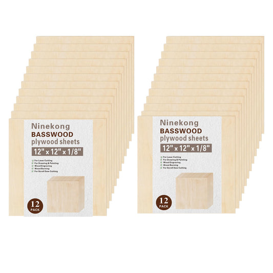 12 Pack Basswood Sheets 1/16 inch,12"x12"x1/16 Plywood Sheets,1.5mm Basswood for Laser Cutting,Laser Engraving Blanks,Thin Natural Unfinished Wood for Crafts,Wood Burning,Scroll Saw Cutting
