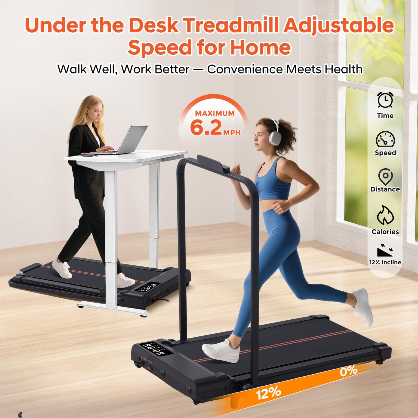 Walking Pad Treadmill with 12% Incline and Handle Bar, 3.0HP Folding Foldable Treadmills for home small, Portable Small Treadmill with Handles, Small Treadmills with Incline and Remote, 320LB Capacity