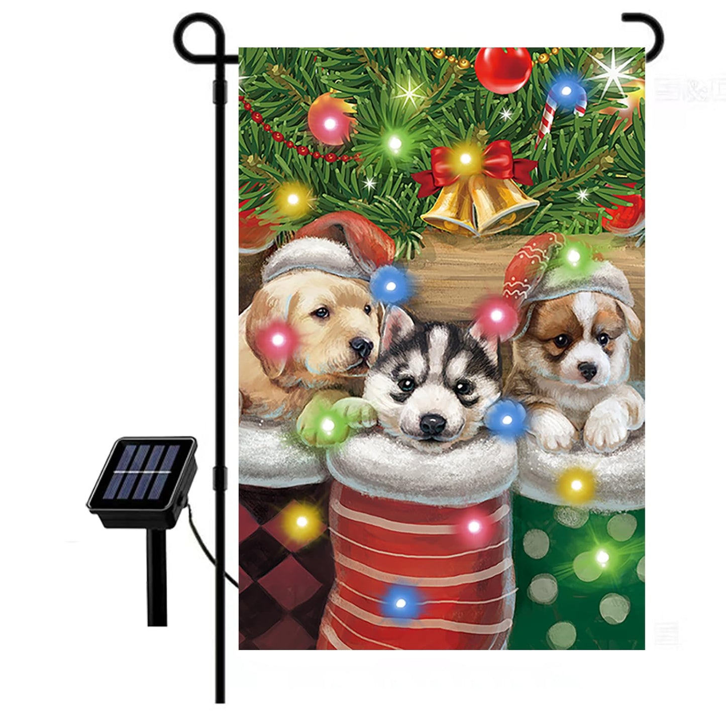 Merry Christmas Cute Cat Kitty doggy Garden Flag Decor, Winter Yard Flag Outdoor with Led String Lights, 12x18 Double-Sided House Flags for Farmhouse Outdoor Decoration