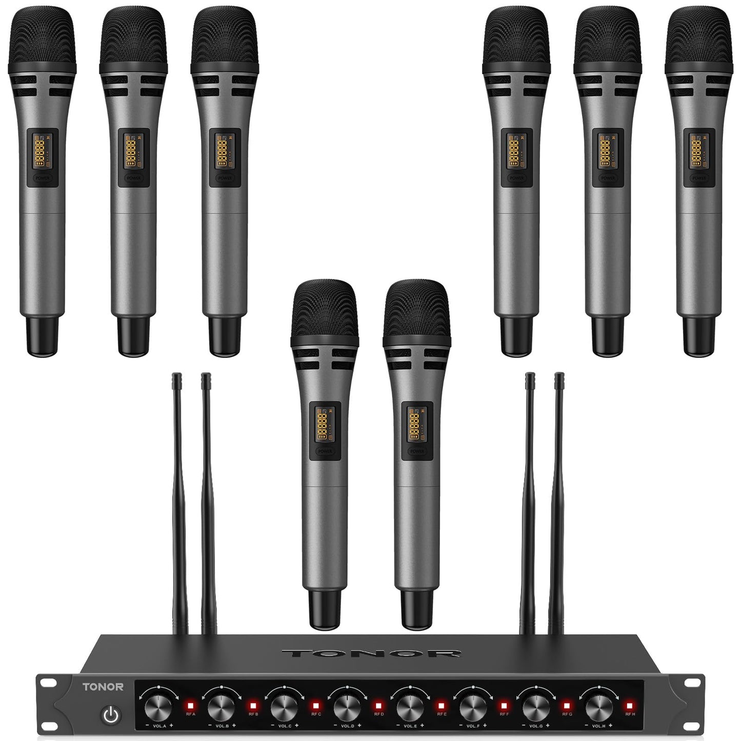 TONOR Wireless Microphones System with 8x12 Channels Cordless Handheld Microfono Inalambrico, 295FT UHF Range, Mics with Stable Signal, Quick Mute for Karaoke Singing Party Church Wedding PA Speaker