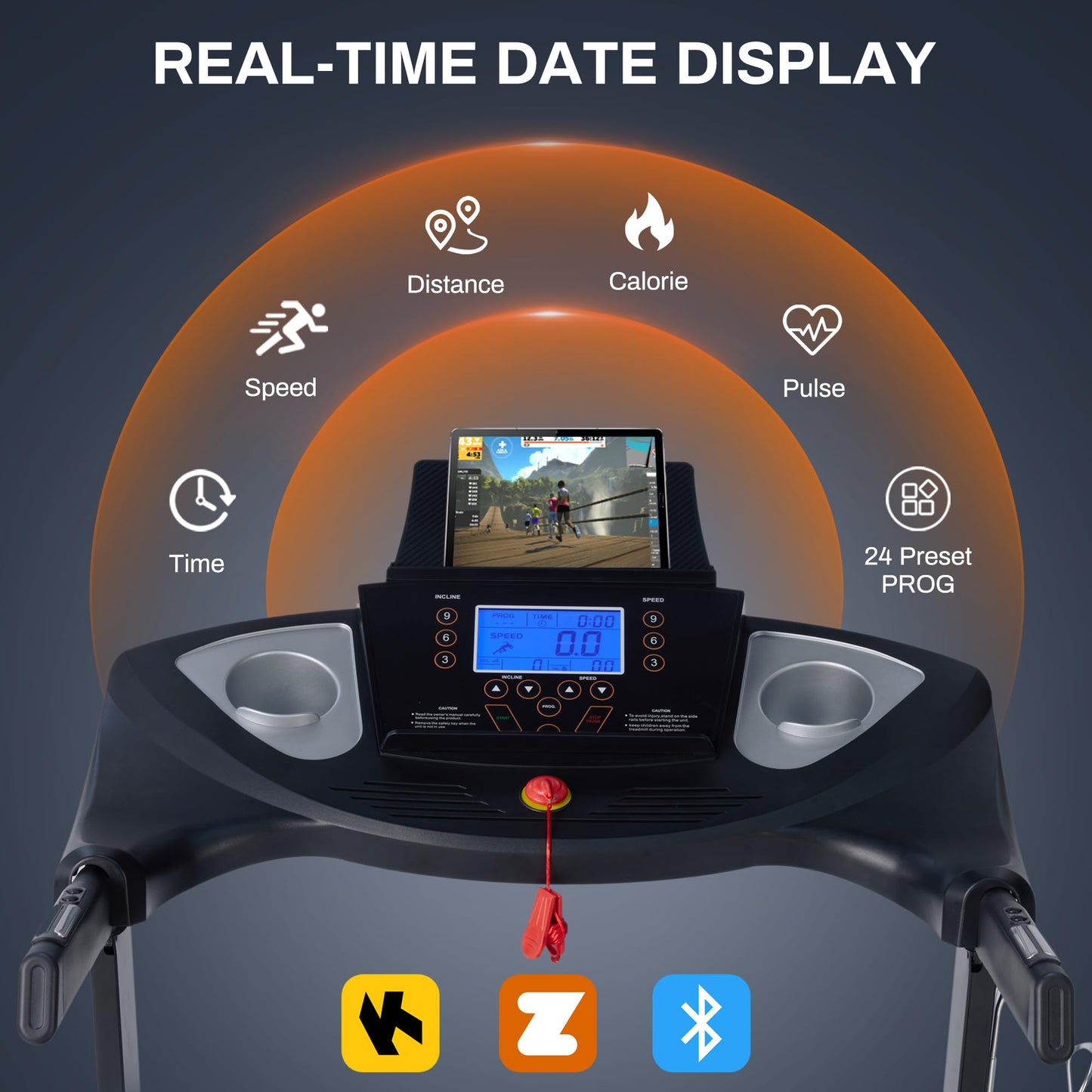 ECHANFIT 15% Auto Incline Treadmill Foldable Treadmills for Home with 18" Wider Belt, 10 MPH Speed, 300 lbs Capacity, Shock Absorption System, App Bluetooth