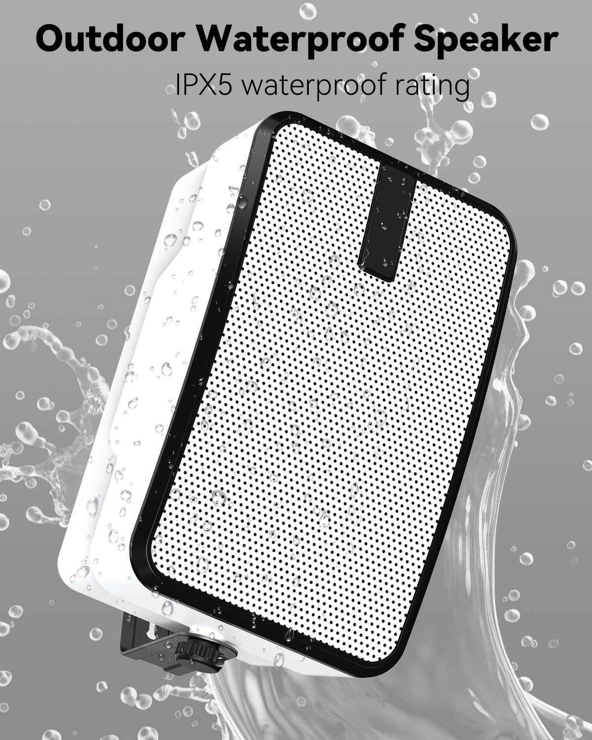 Plyee Audio 400W Outdoor Bluetooth Speakers, Wireless Sync Between Speakers, IPX5 Waterproof, Powerful Bass, Wall Mount for Patio, Porch, Gazebo, Garage, 2-Pack, White(MZ-621)